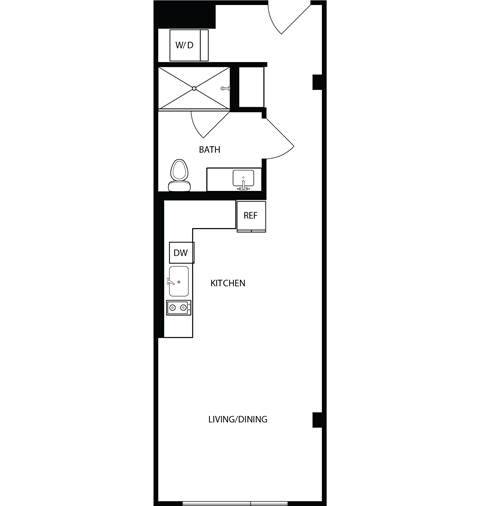 Floor plan for studio, 1 bath, 484 sqft